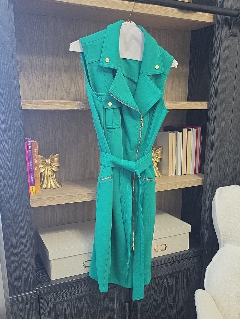 Sleeveless Belted Trench Dress in Teal